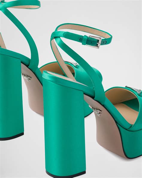 prada patent leather peep-toe sandals|Prada high heeled satin sandals.